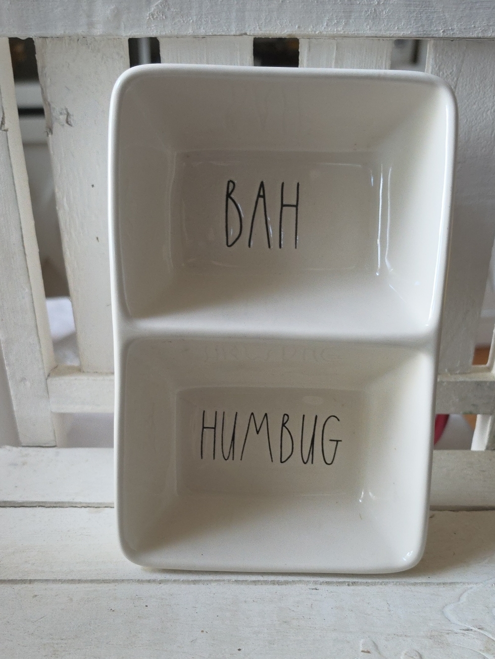 White Ceramic 'Bah Humbug' Divided Serving/Candy Dish